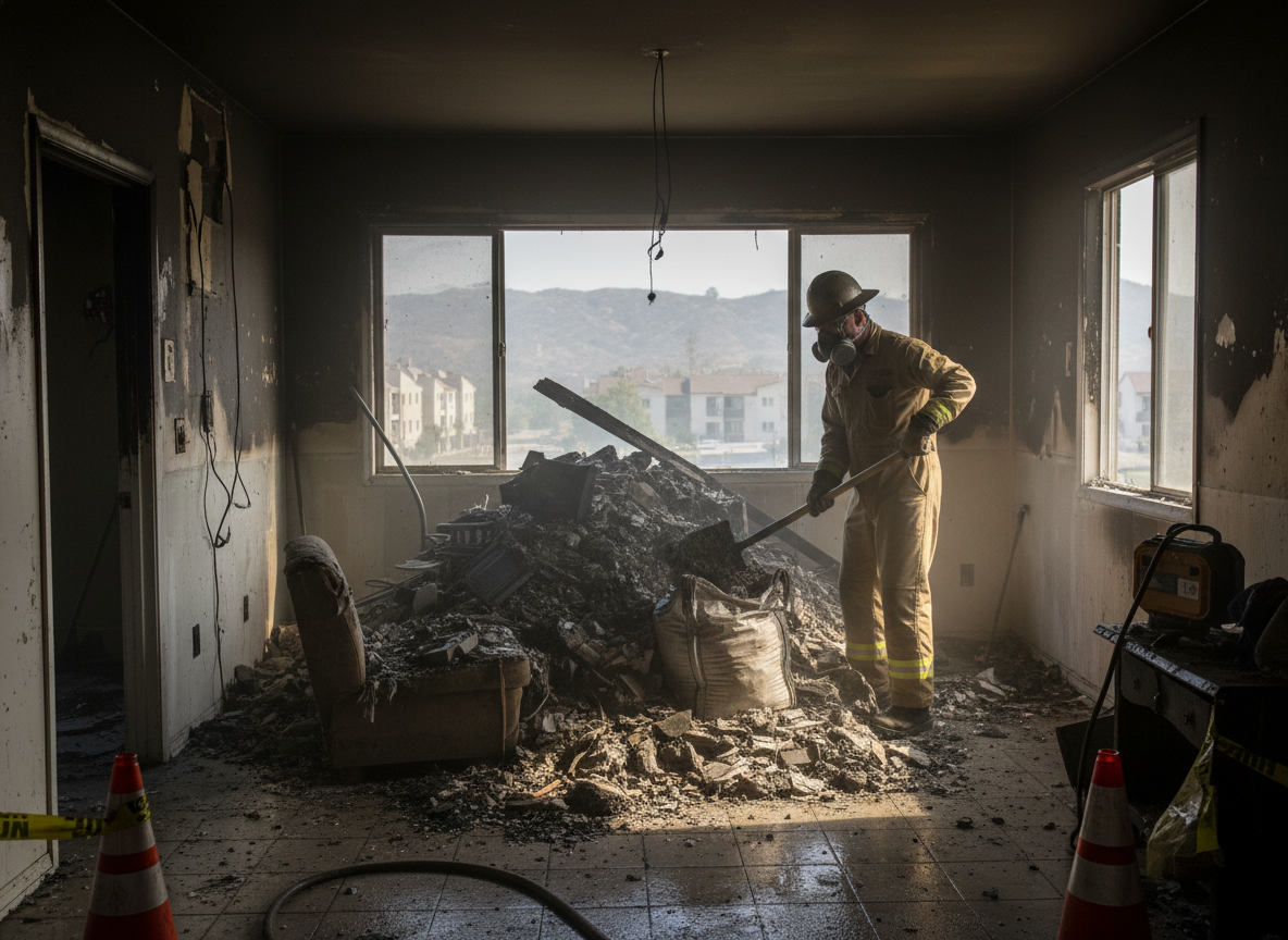 Apartment fire cleanup in Sun Valley